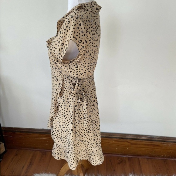 NWT Aritzia Sunday Best Savoy Tan Black Leopard Ruffle Wrap Dress - Picture 3 of 5